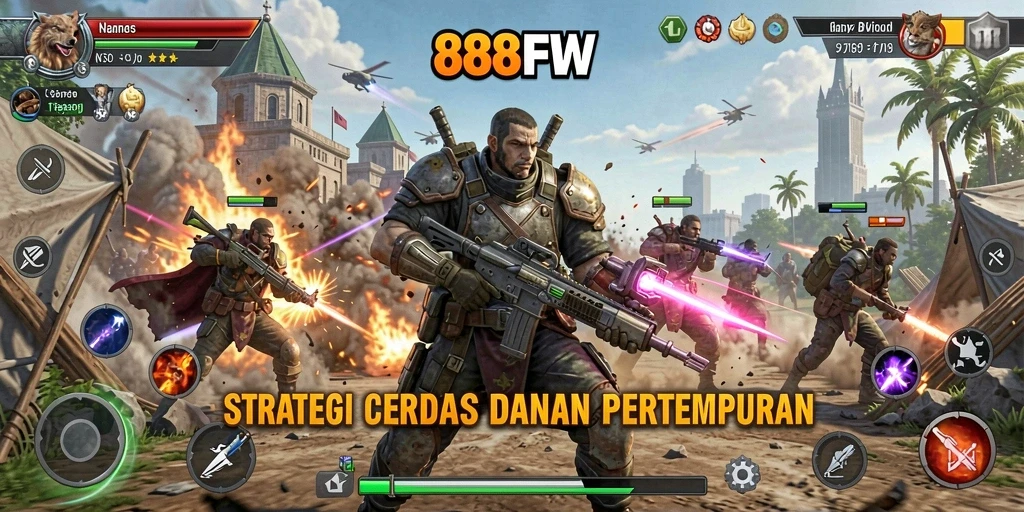 Screenshot utama <strong>888FW</strong> menampilkan gameplay menegangkan dengan taktik pertempuran.