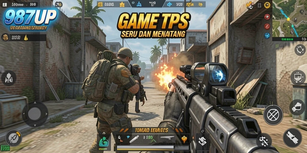 Screenshot gameplay 987UP yang menegangkan dalam aksi TPS.