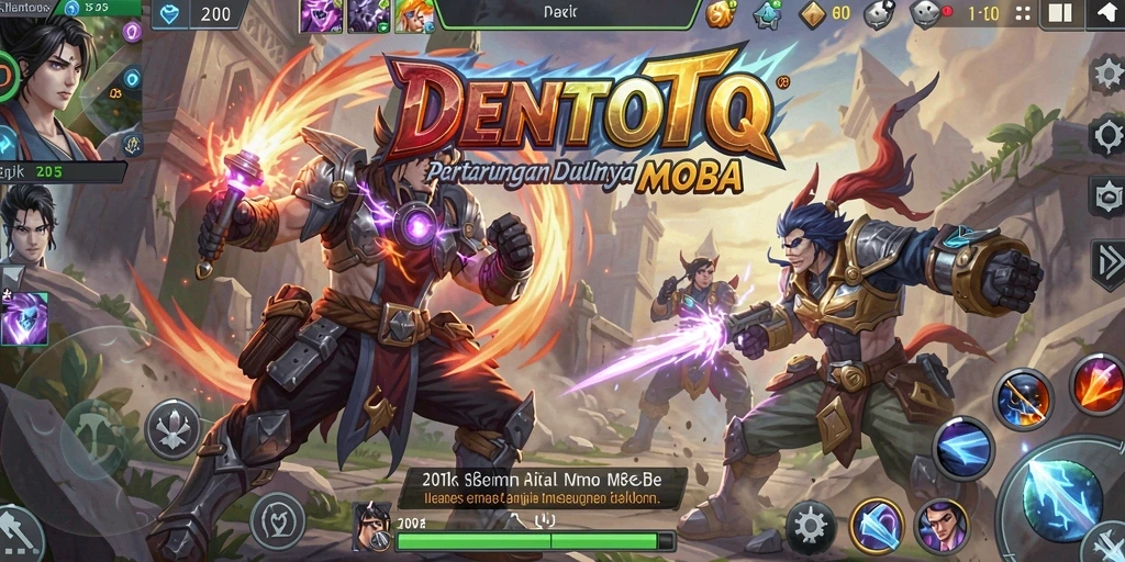 Tampilan screenshot DENTOTO menampilkan aksi pertempuran yang intens di arena MOBA.