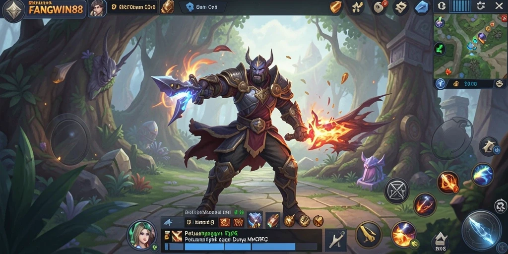 Screenshot gameplay FANGWIN88 menampilkan aksi pertempuran seru di dunia MMORPG.