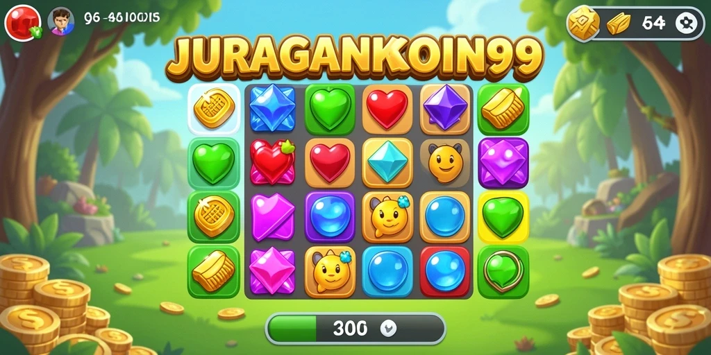 Screenshot gameplay JURAGANKOIN99 yang menunjukkan koin berwarna-warni.