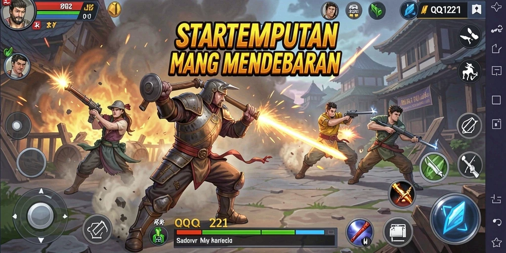 Tangkapan layar permainan QQ1221 menampilkan skenario pertempuran strategis yang seru.