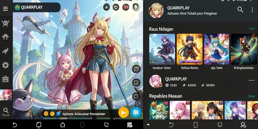 Tangkapan layar utama QUARKPLAY menampilkan berbagai pilihan anime terbaru.