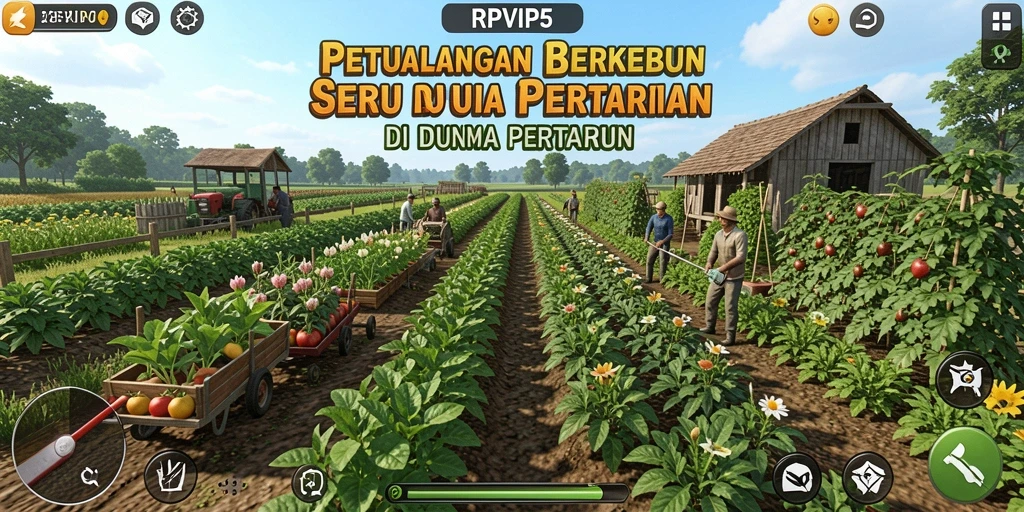 Tampilan gameplay RPVIP5 dengan ladang hijau subur dan hewan ternak.