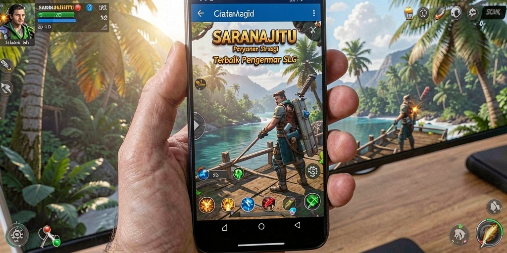 Screenshot gameplay SARANAJITU yang menampilkan pertempuran dan strategi.