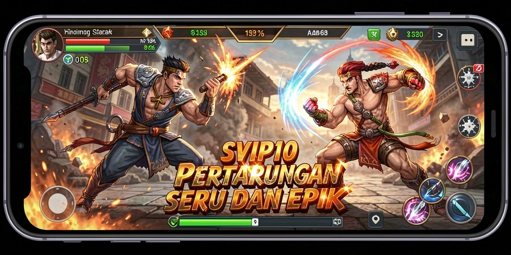 Screenshot menampilkan pertarungan intens dalam SVIP10 dengan karakter berbeda.