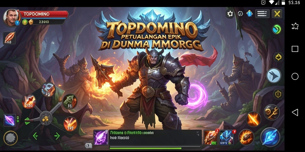 Tangkapan layar gameplay <strong>TOPDOMINO</strong> menunjukkan pertarungan epik di dunia fantasi.