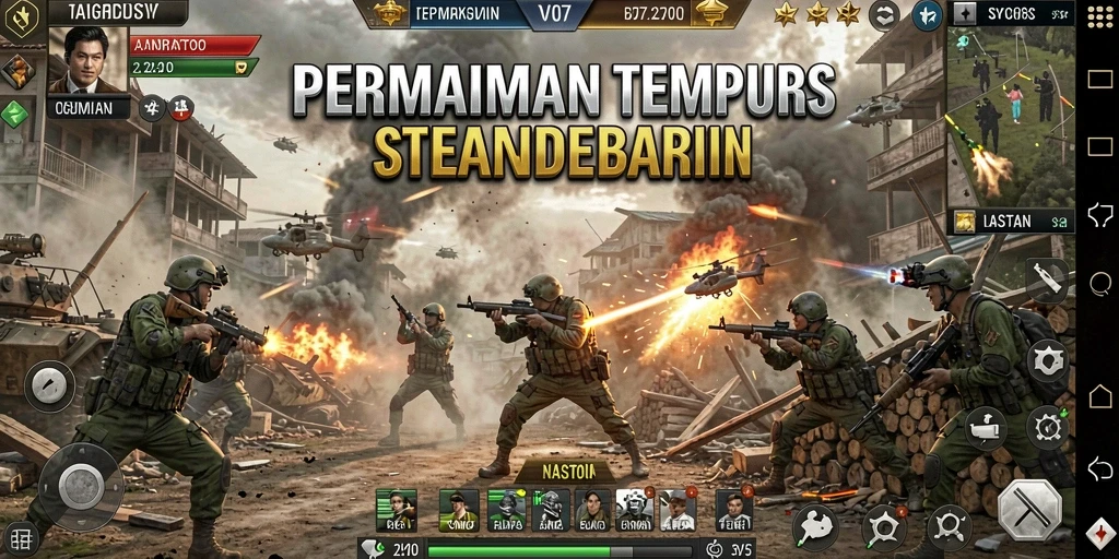 Screenshot gameplay V07 menampilkan aksi tembak-menembak yang intens.