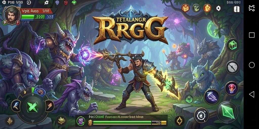 Tampilan screenshot utama V98 menampilkan aksi petualangan RPG yang mendebarkan.