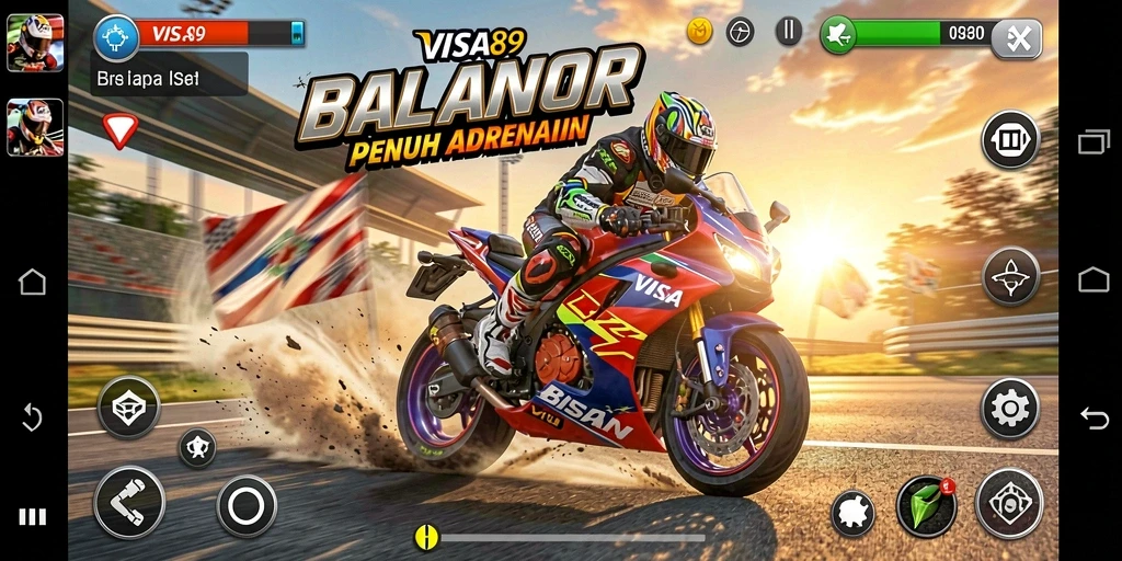 Tampilan gameplay menegangkan dalam balapan motor yang seru.